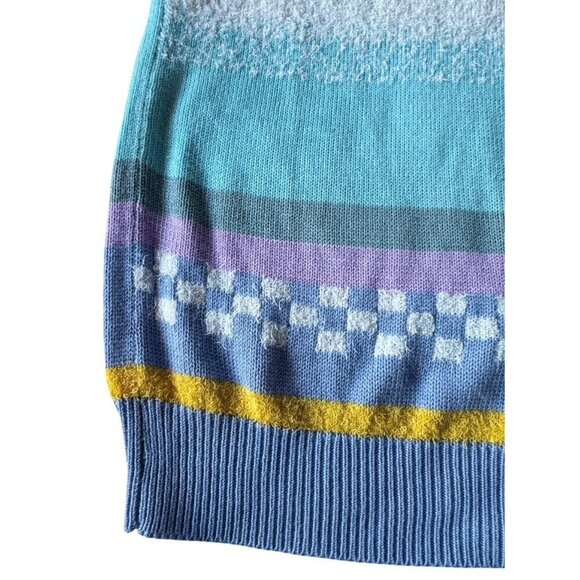 Vintage Pronto Moda 80s 90s Women's Sz L Pink Blue Striped Checkered Sweater - Picture 6 of 8